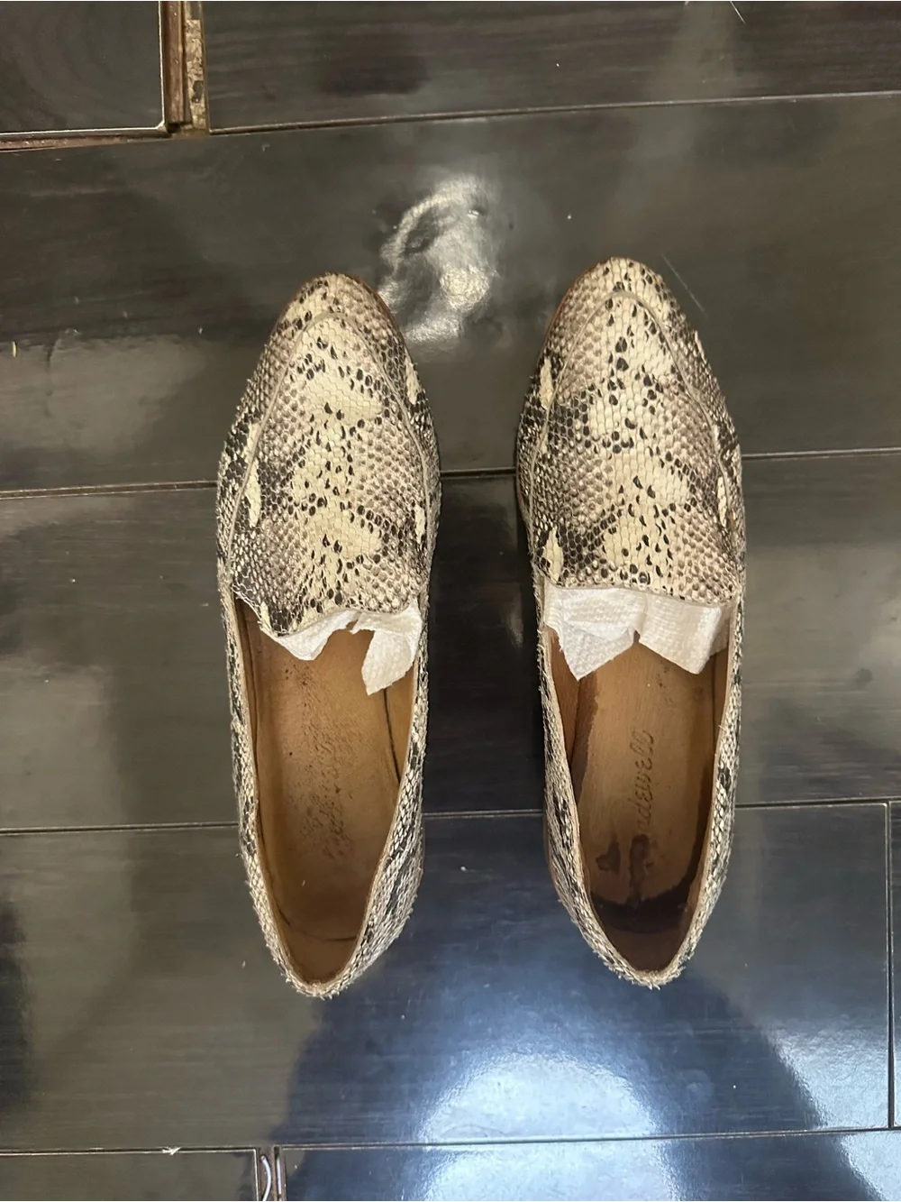 Madewell Snake-Print Loafers in Black and Cream